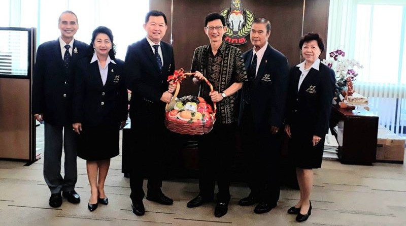 นายกสมาคมกีฬาปัญจกีฬาแห่งประเทศไทย มอบกระเช้าผลไม้ให้กับ รองผู้ว่าการกีฬาแห่งประเทศไทย